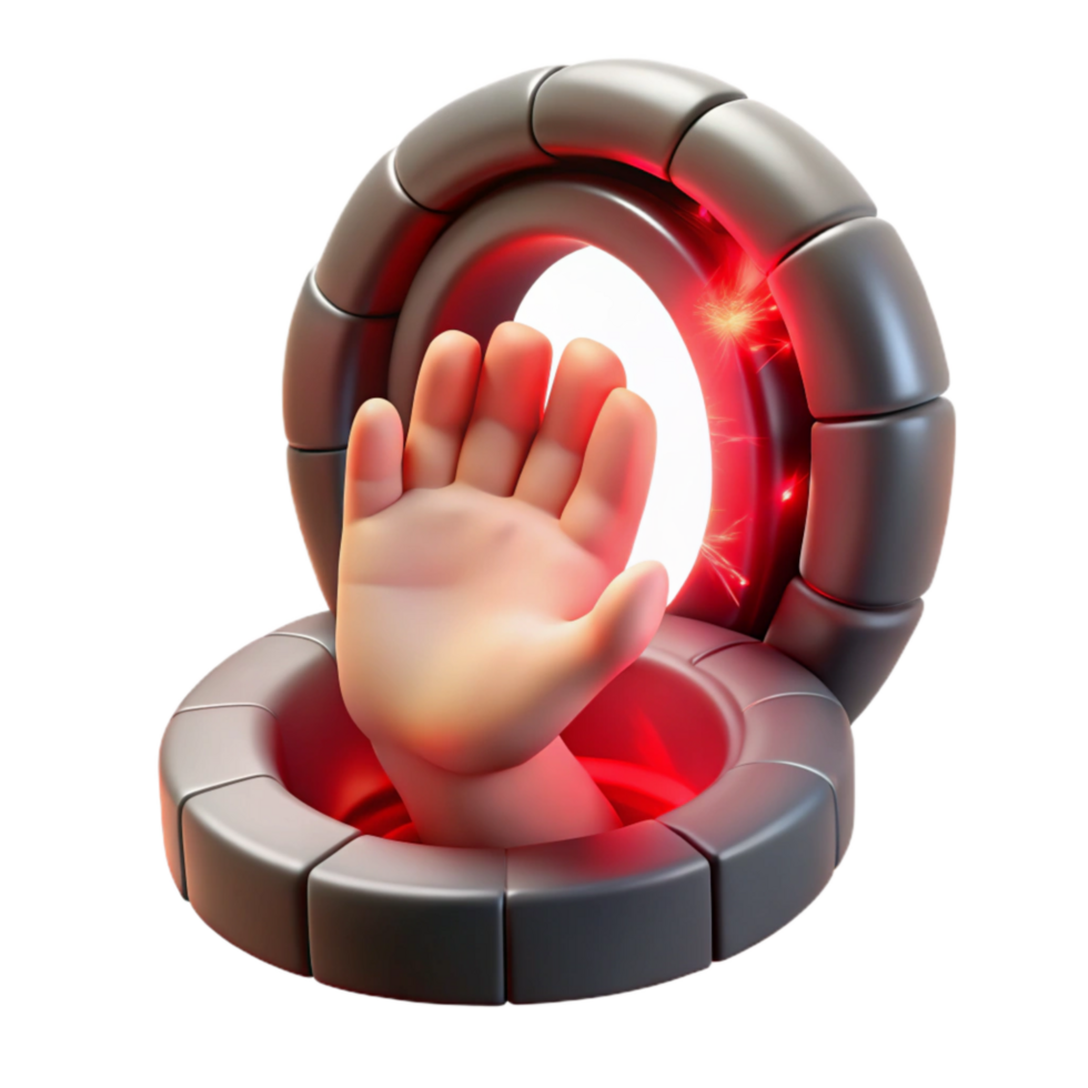 impressive minimalist Hand Reaching Out From Portal Red Energy Isolated Element professional png