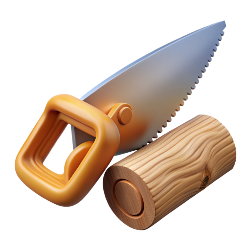 vibrant rustic Hand Saw and Log Side Angle Cutout with Realistic Texture detailed png