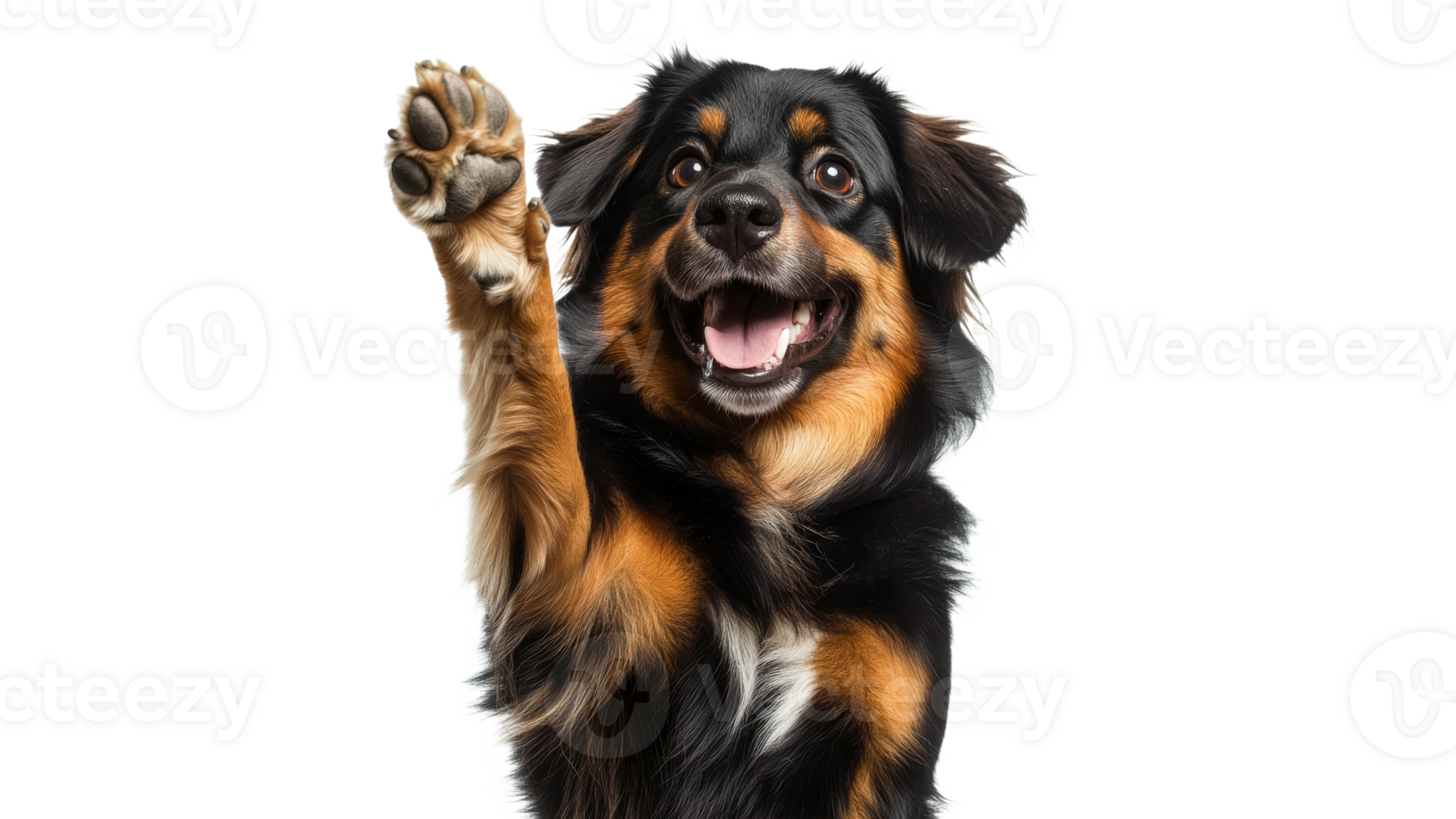 Happy dog with raised paw in studio png