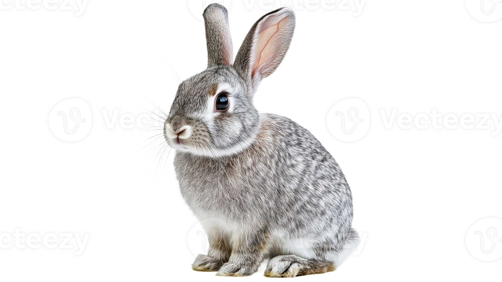 Gray rabbit sitting quietly on a transparent background png