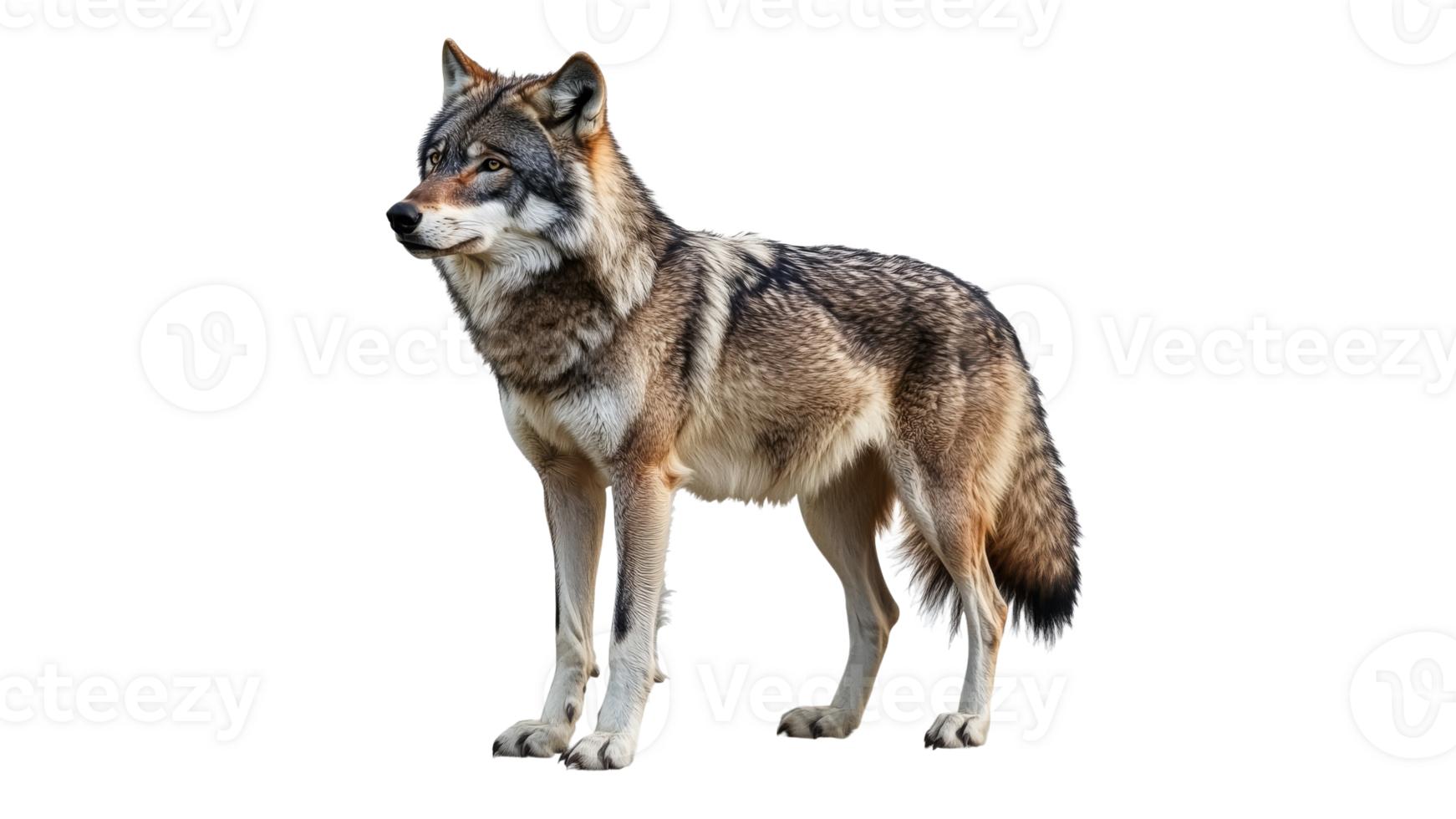 Wolf stands alert in a natural setting png