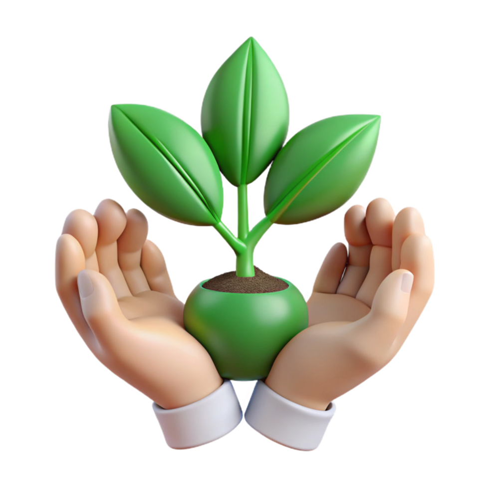 stunning artistic Hands Holding Growing Plant Transparent Background with Green Leaves high quality png