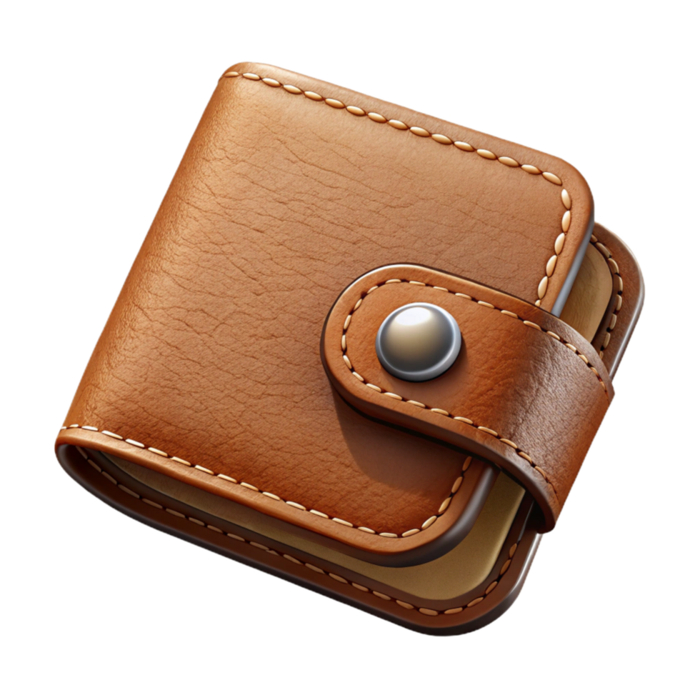 elegant modern Hand Stitched Leather Wallet Brown Isolated on Transparent Background original png