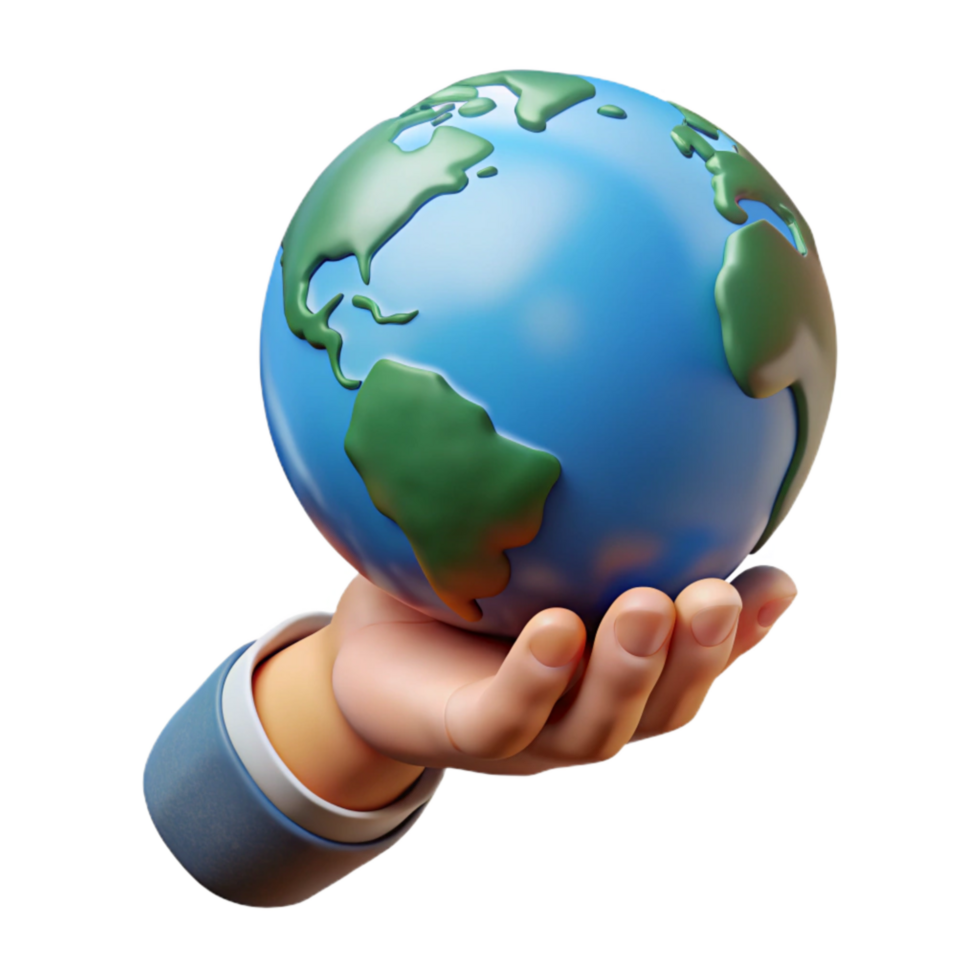 beautiful artistic Hand with Globe Top View Transparent Background png