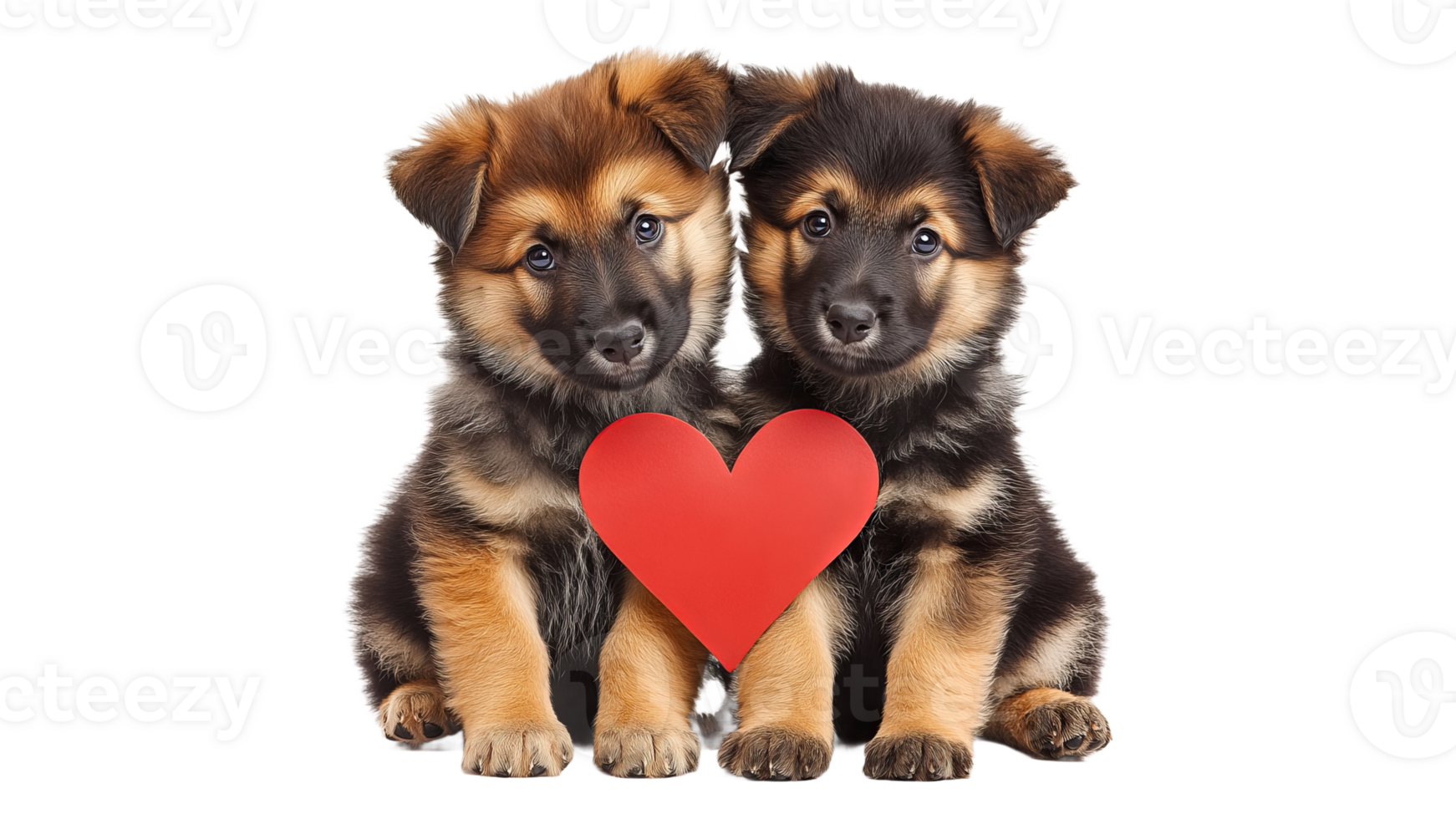 Two lovable puppies sharing a heart at playtime png
