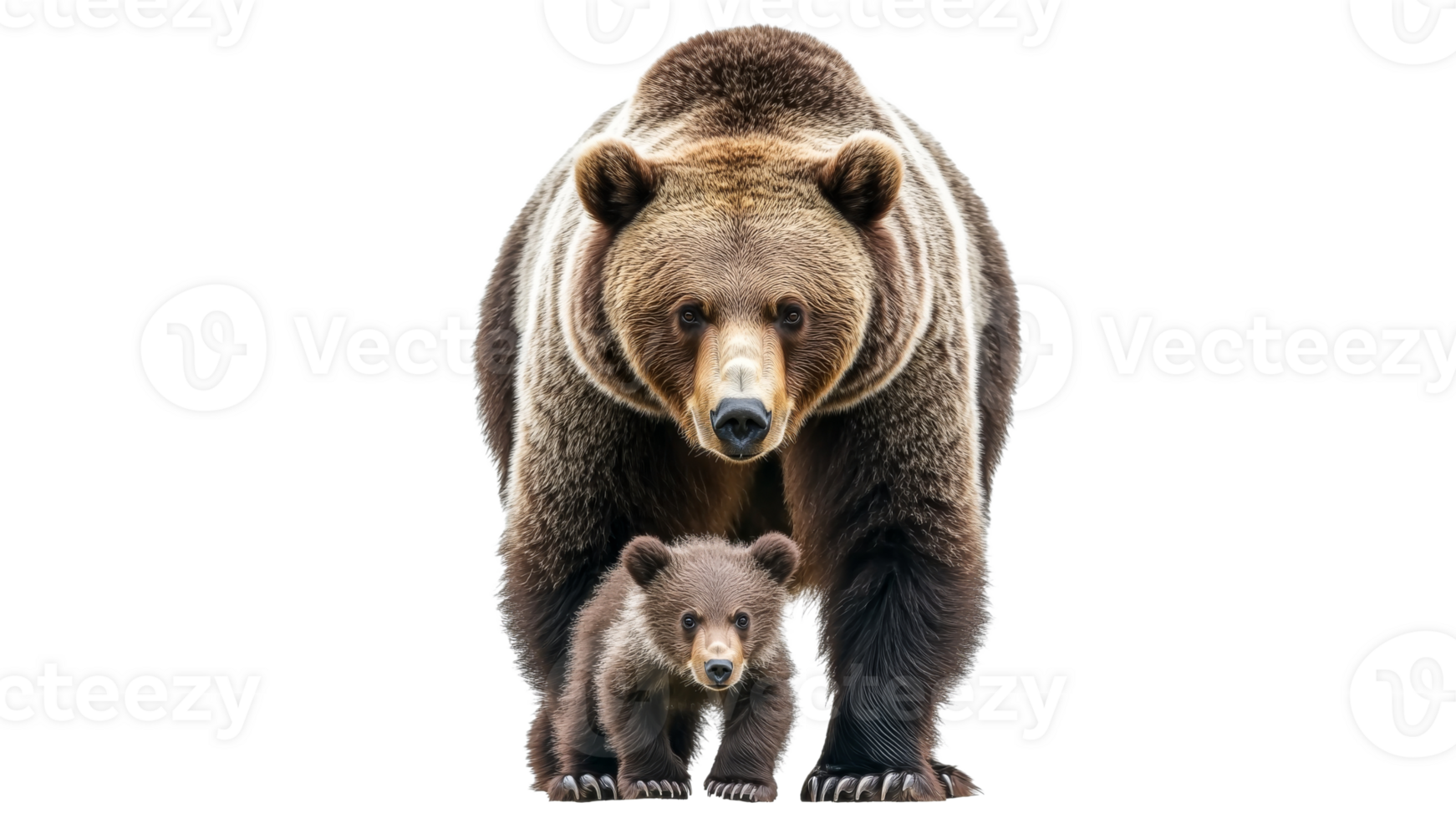 Mother bear and cub walking together in nature png