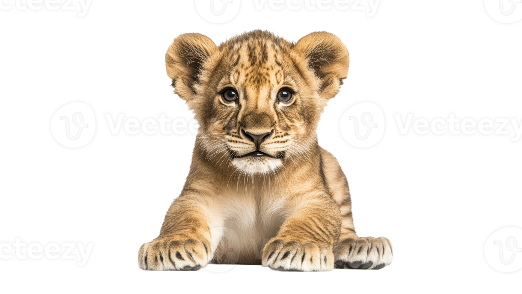 Adorable lion cub resting and looking forward png
