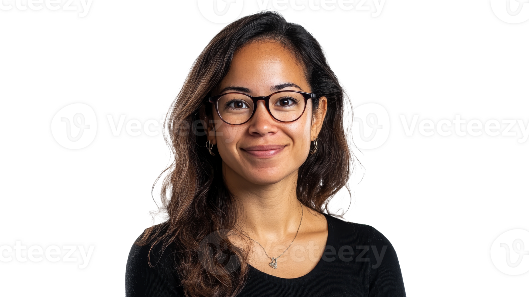 Confident woman with glasses posing for a portrait png