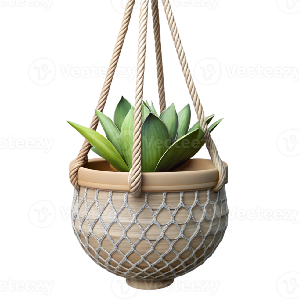 dramatic artistic Hanging Planter Macrame Holder Isolated Cutout authentic png