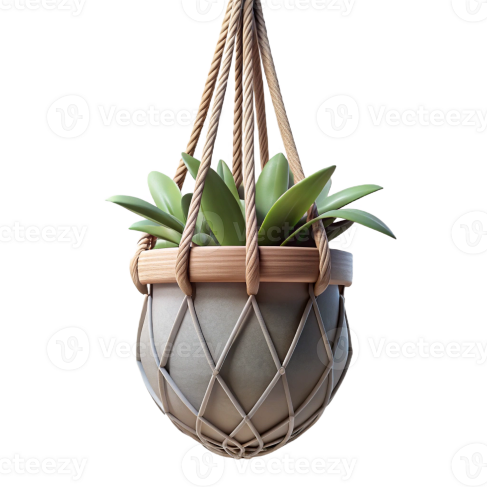 vibrant modern Hanging Planter Macrame Holder Isolated Cutout original png