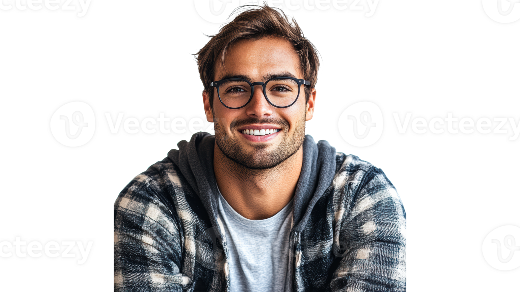 Smiling man in casual attire with glasses png
