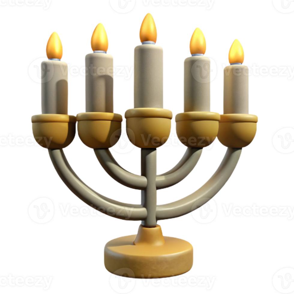 impressive rustic Hanukkah Menorah with Lit Candles Transparent Background high quality png