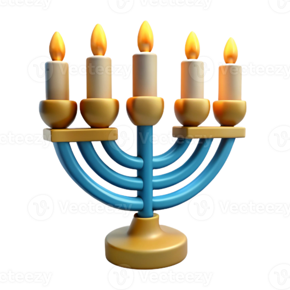 serene contemporary Hanukkah Menorah with Lit Candles Transparent Background premium png