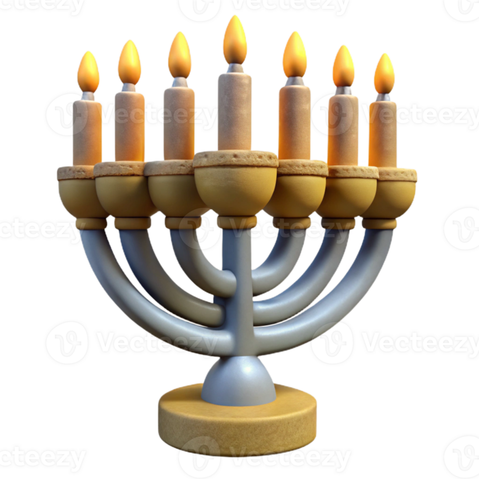 vibrant traditional Hanukkah Menorah with Lit Candles Transparent Background detailed png