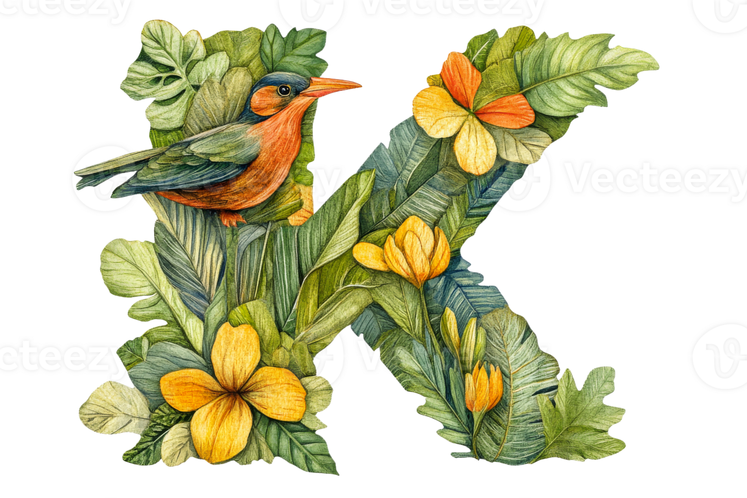 Artwork featuring tropical foliage and bird design png