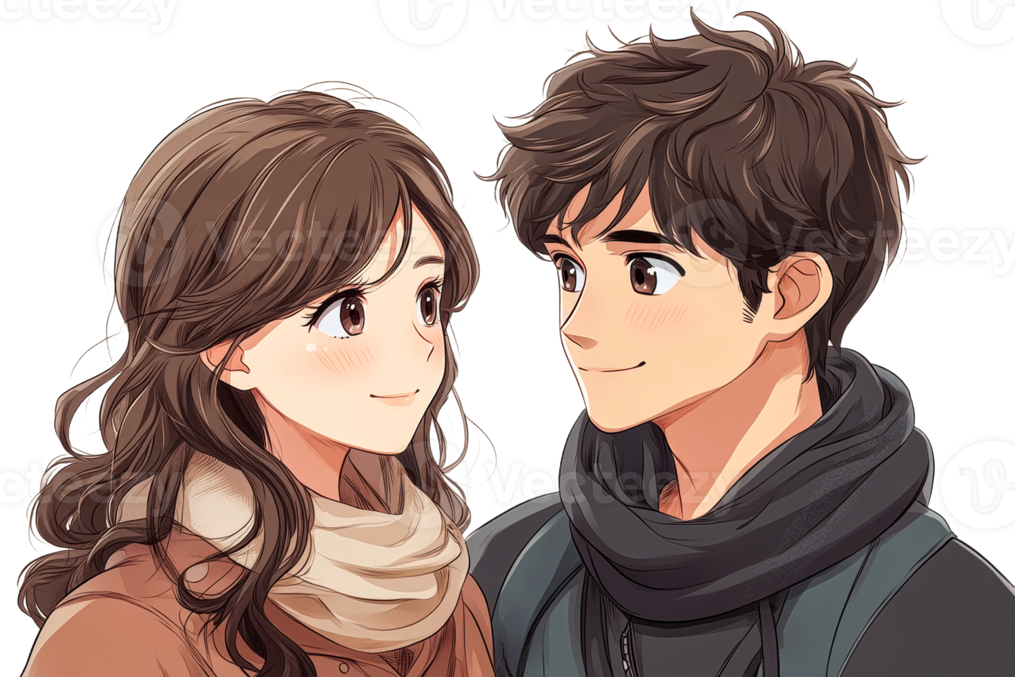 Young couple sharing a moment in winter warmth png