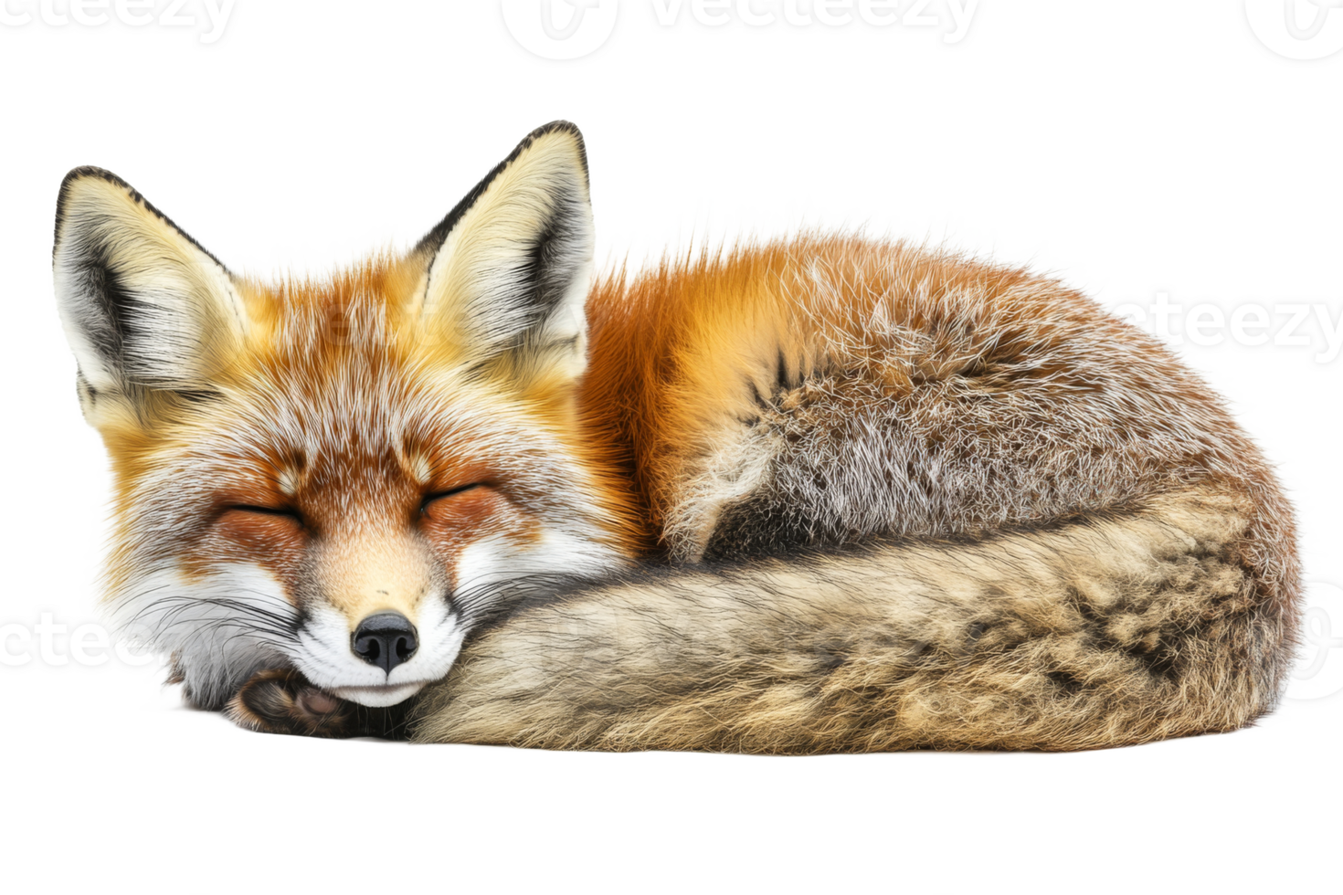 Sleepy red fox resting peacefully on its side png
