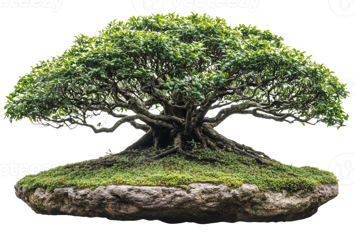 Bonsai tree on a stone base in natural setting png