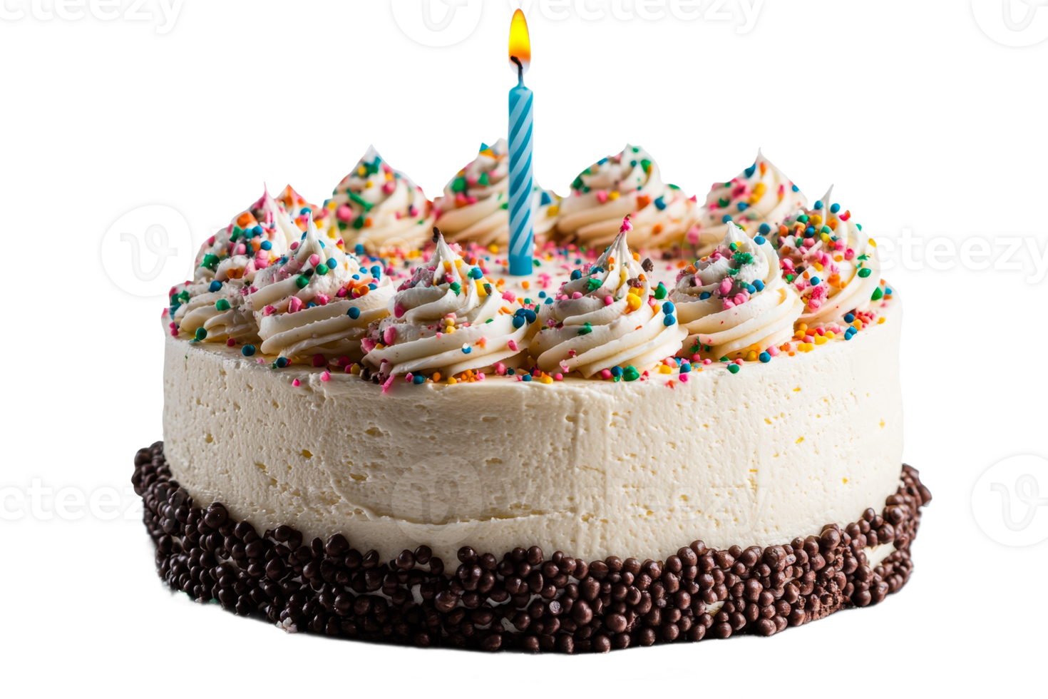 Colorful birthday cake with a single candle png