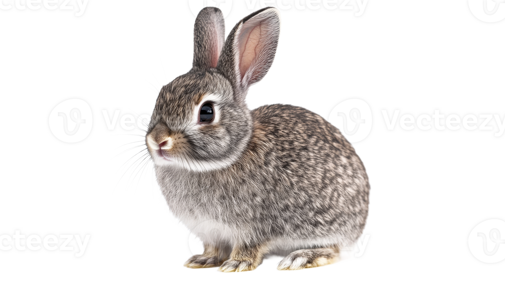 Cute grey rabbit posing on white background png