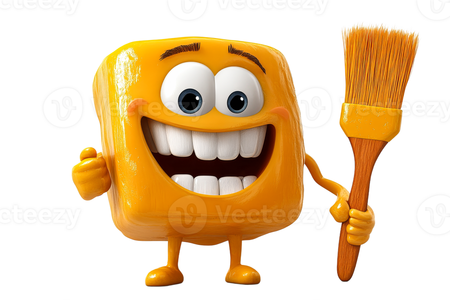 Cartoon character with a paintbrush, smiling png