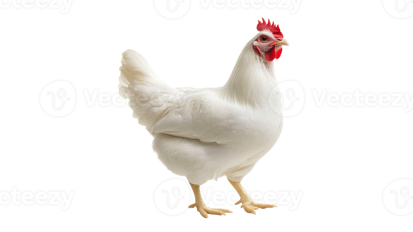 White chicken standing on transparent background png