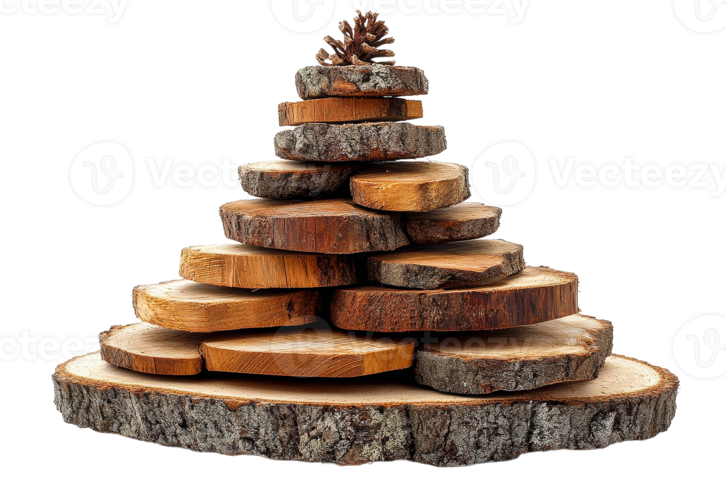 Stacked wooden rounds create a natural display png