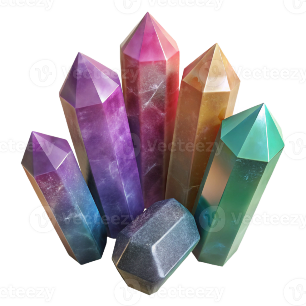 dramatic vintage Healing Crystals Set Cutout with Various Colors authentic png