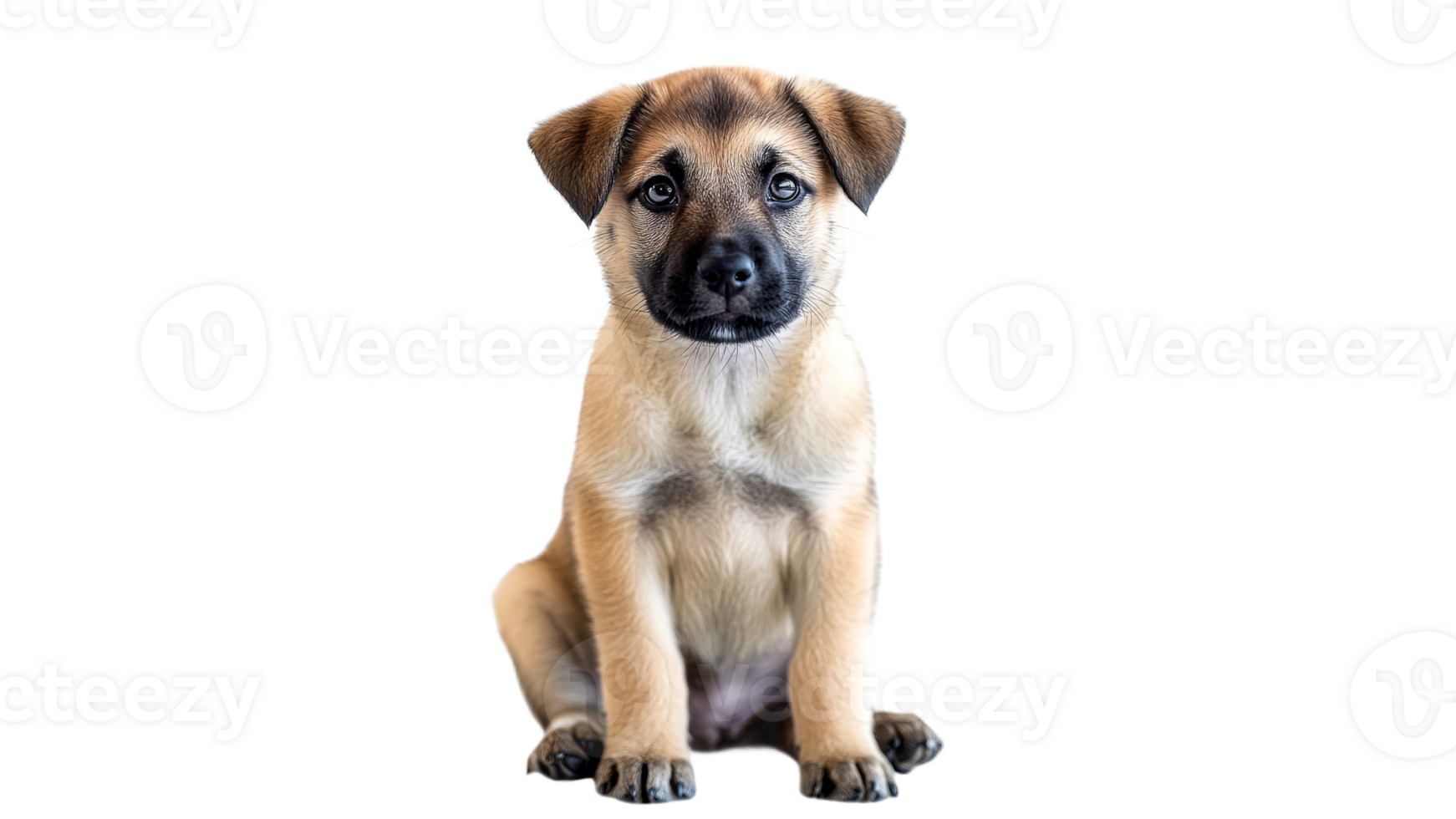 Cute puppy sitting with curious expression transparent background png