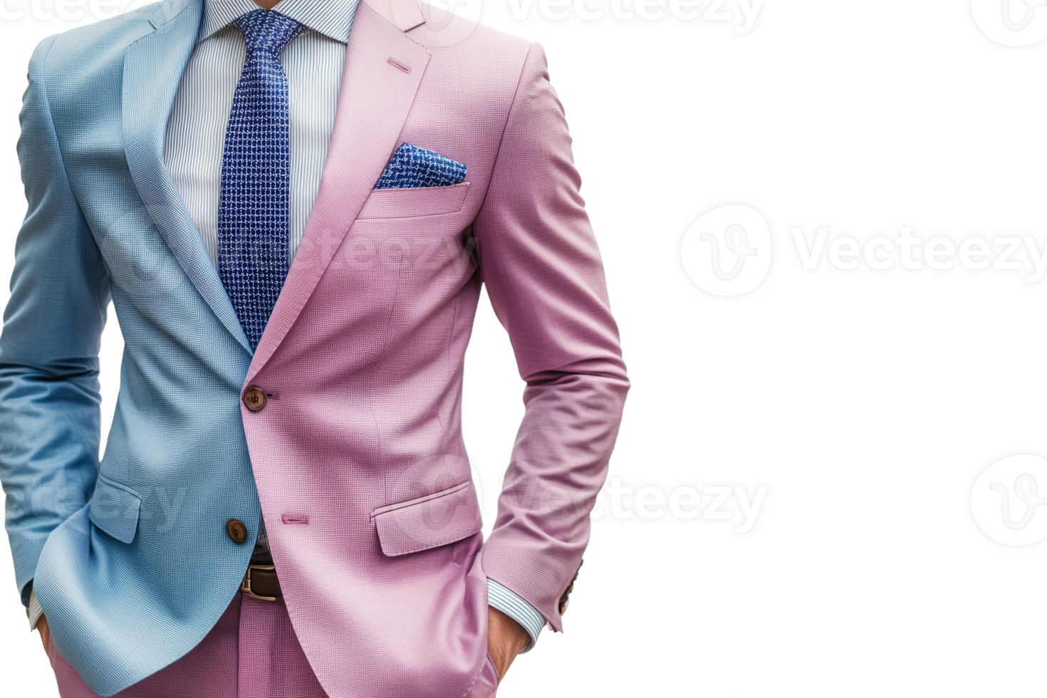 Stylish man in a pink and blue suit at an event png
