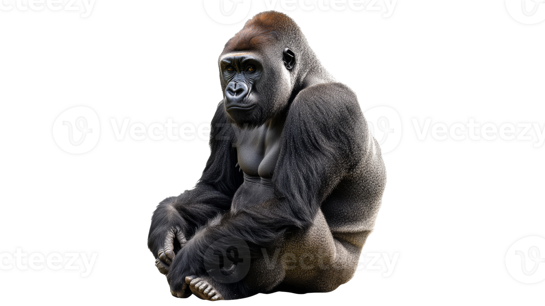 Majestic gorilla sitting calmly in thoughtful pose png