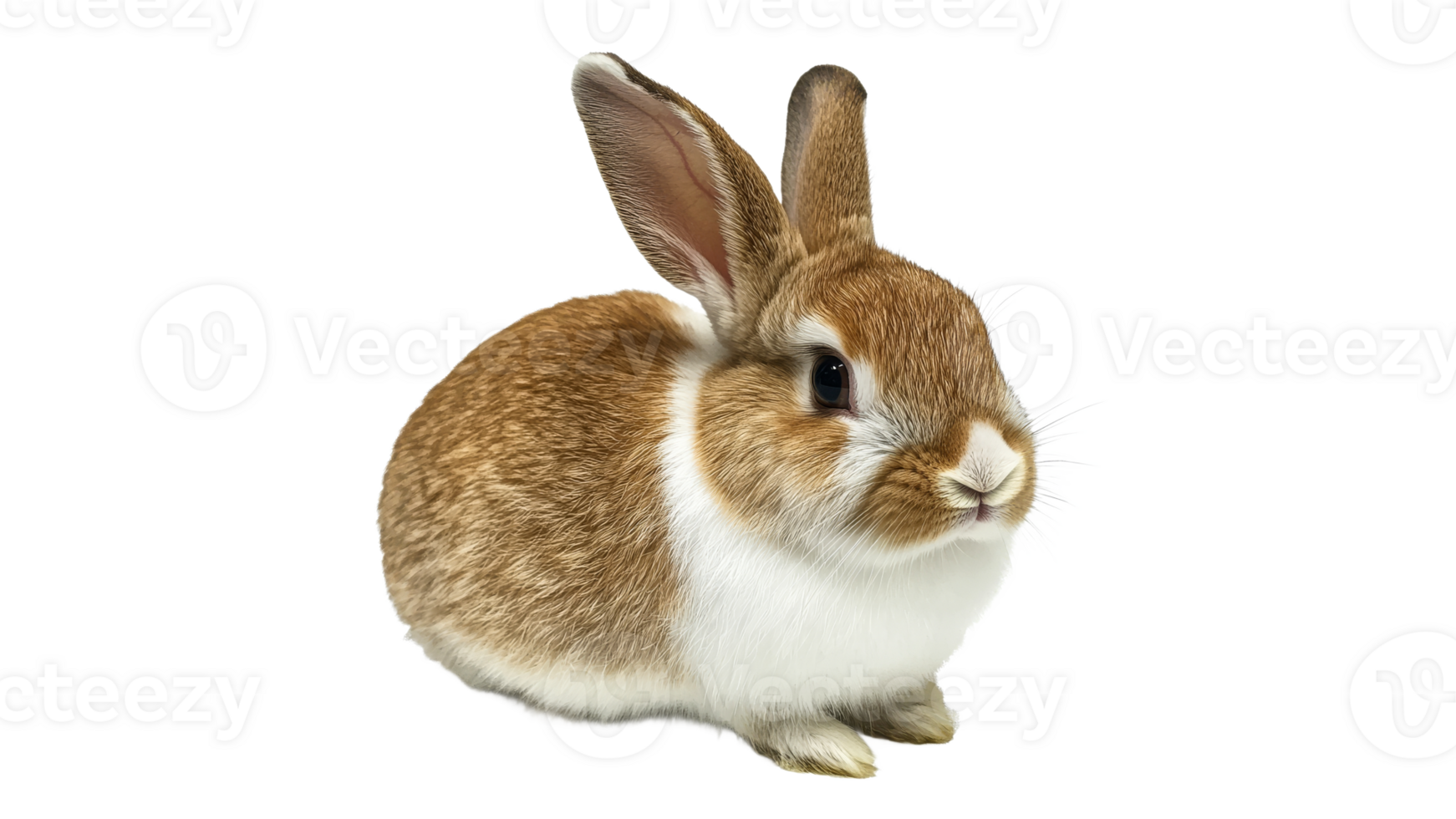Brown and white rabbit sitting peacefully indoors png