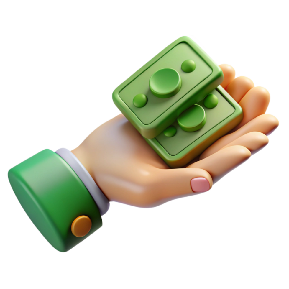 vibrant modern Helping Hand Giving Money Transparent Background with Green Bills high resolution png