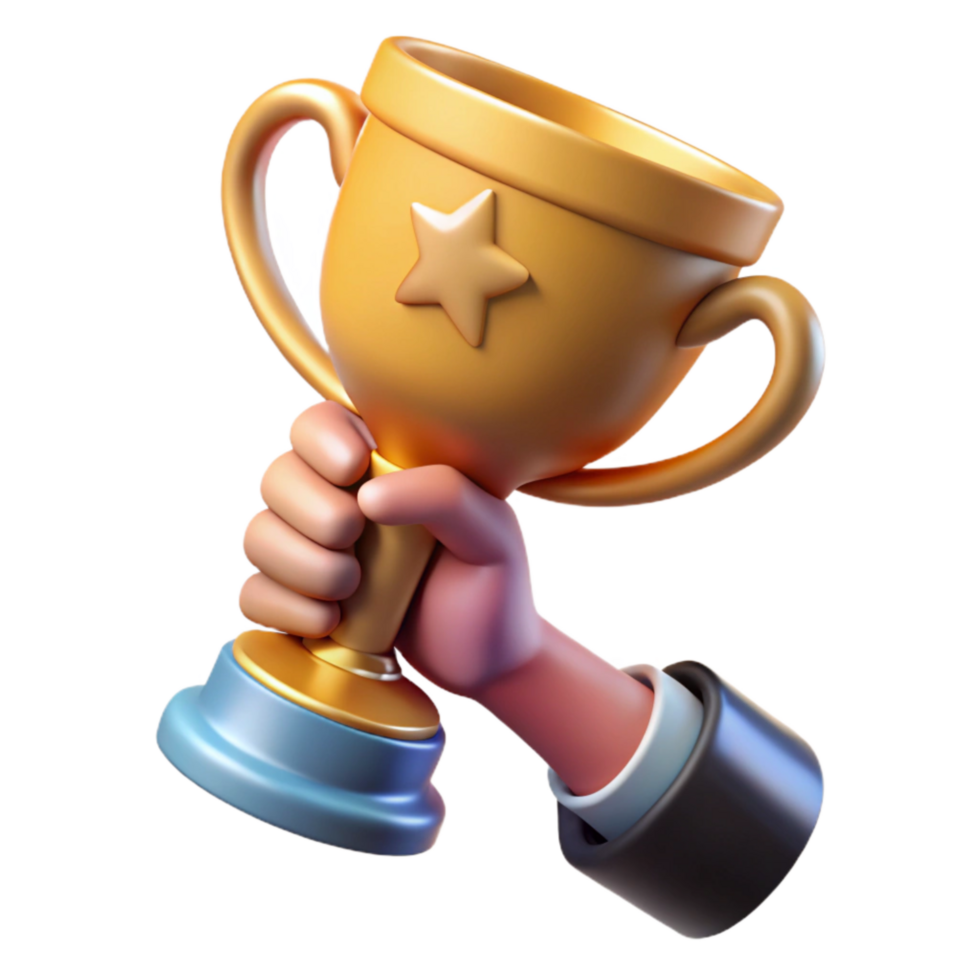 dramatic artistic Helping Hand Holding Up Trophy Cutout Element detailed png