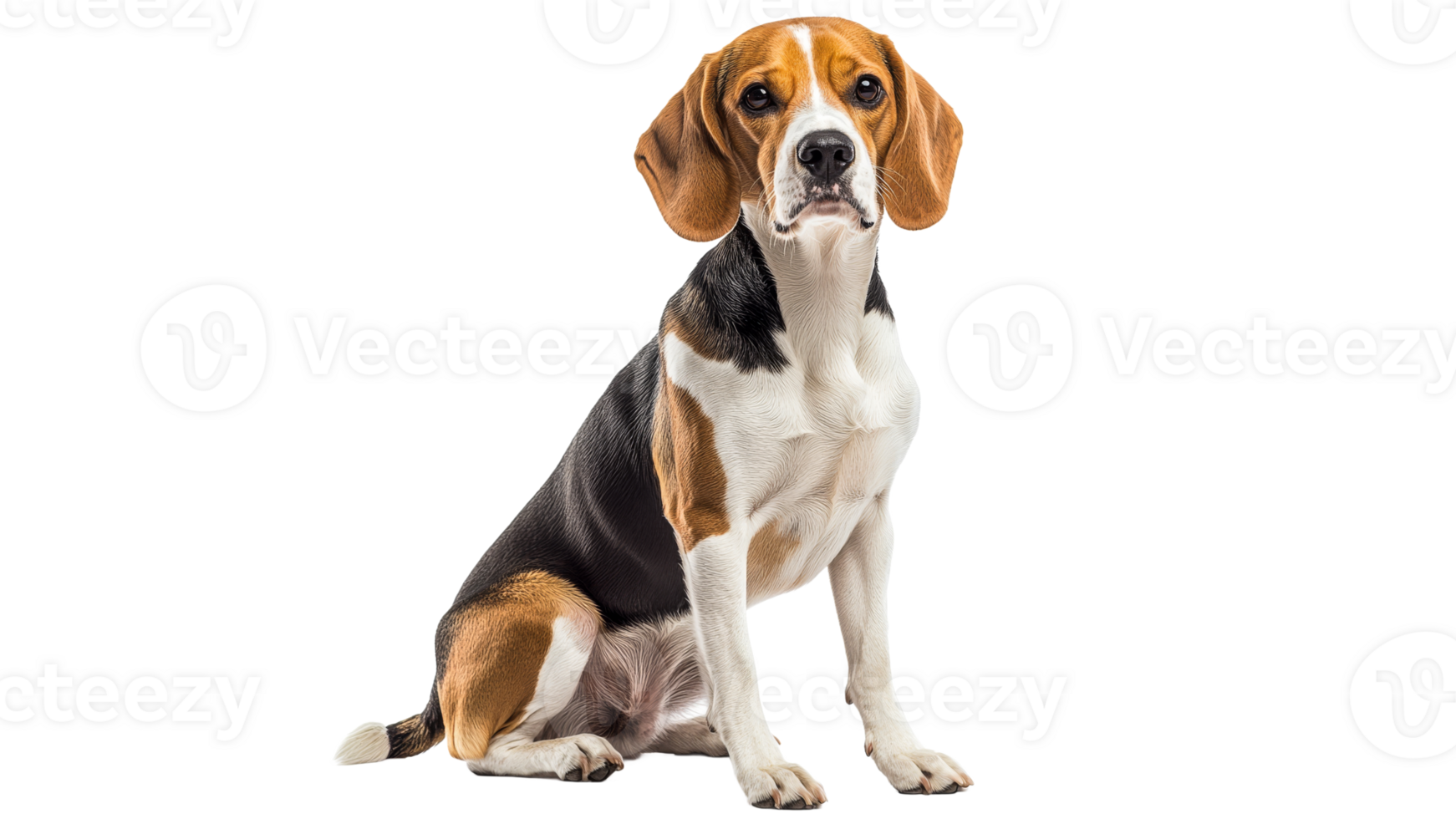 Beagle sitting calmly against a white background png