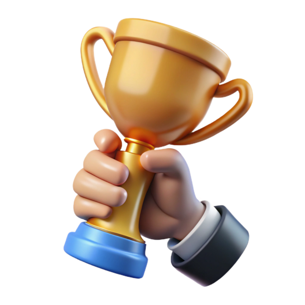 extraordinary artistic Helping Hand Holding Up Trophy Cutout Element detailed png
