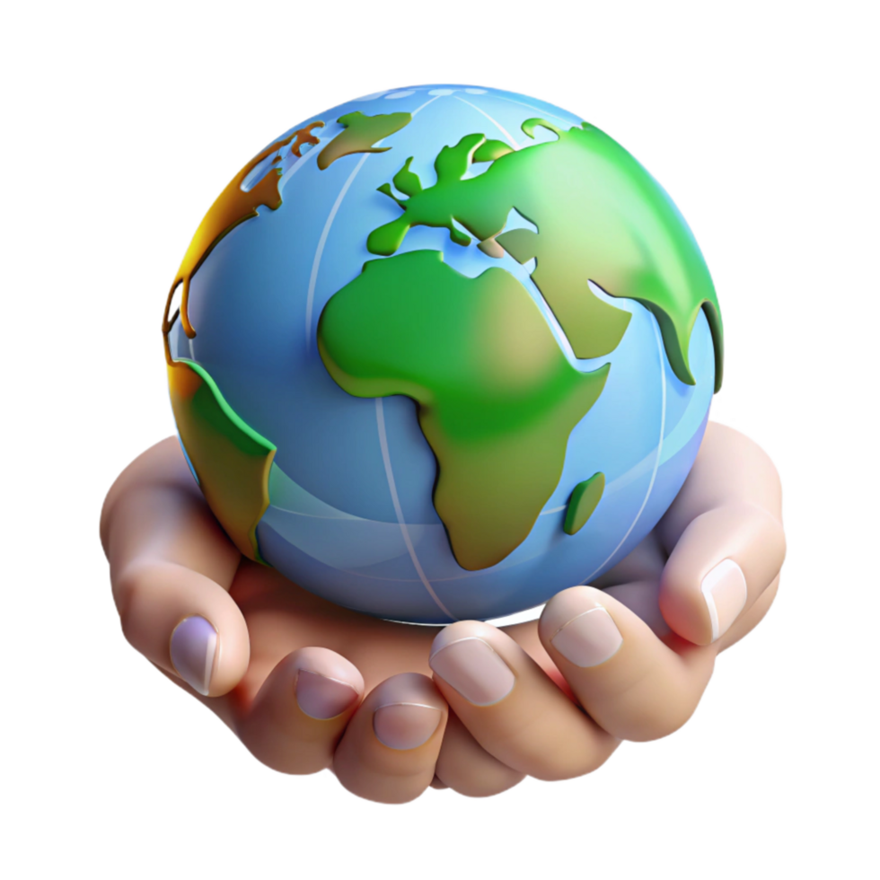 impressive modern Helping Hands Holding Globe Isolated with Bright Green Earth genuine png