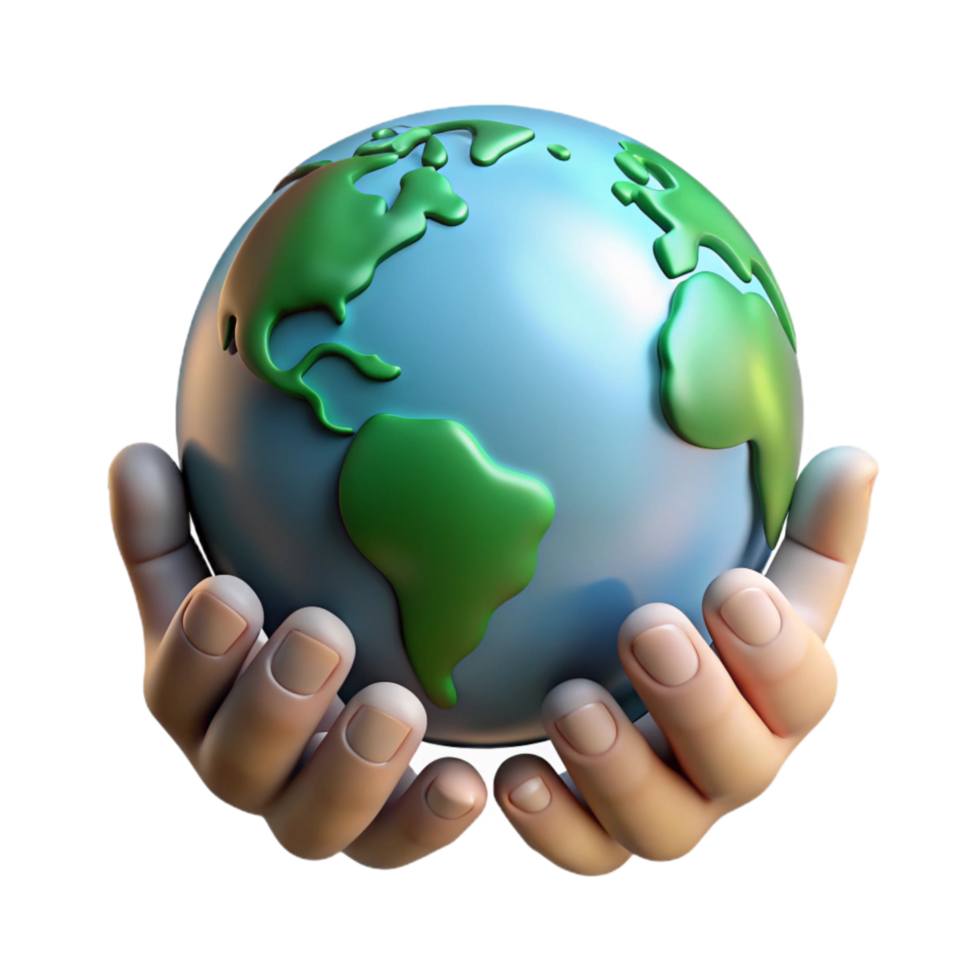 vibrant abstract Helping Hands Holding Globe Isolated with Bright Green Earth high resolution png