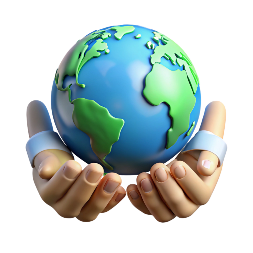 stunning minimalist Helping Hands Holding Globe Isolated with Bright Green Earth original png