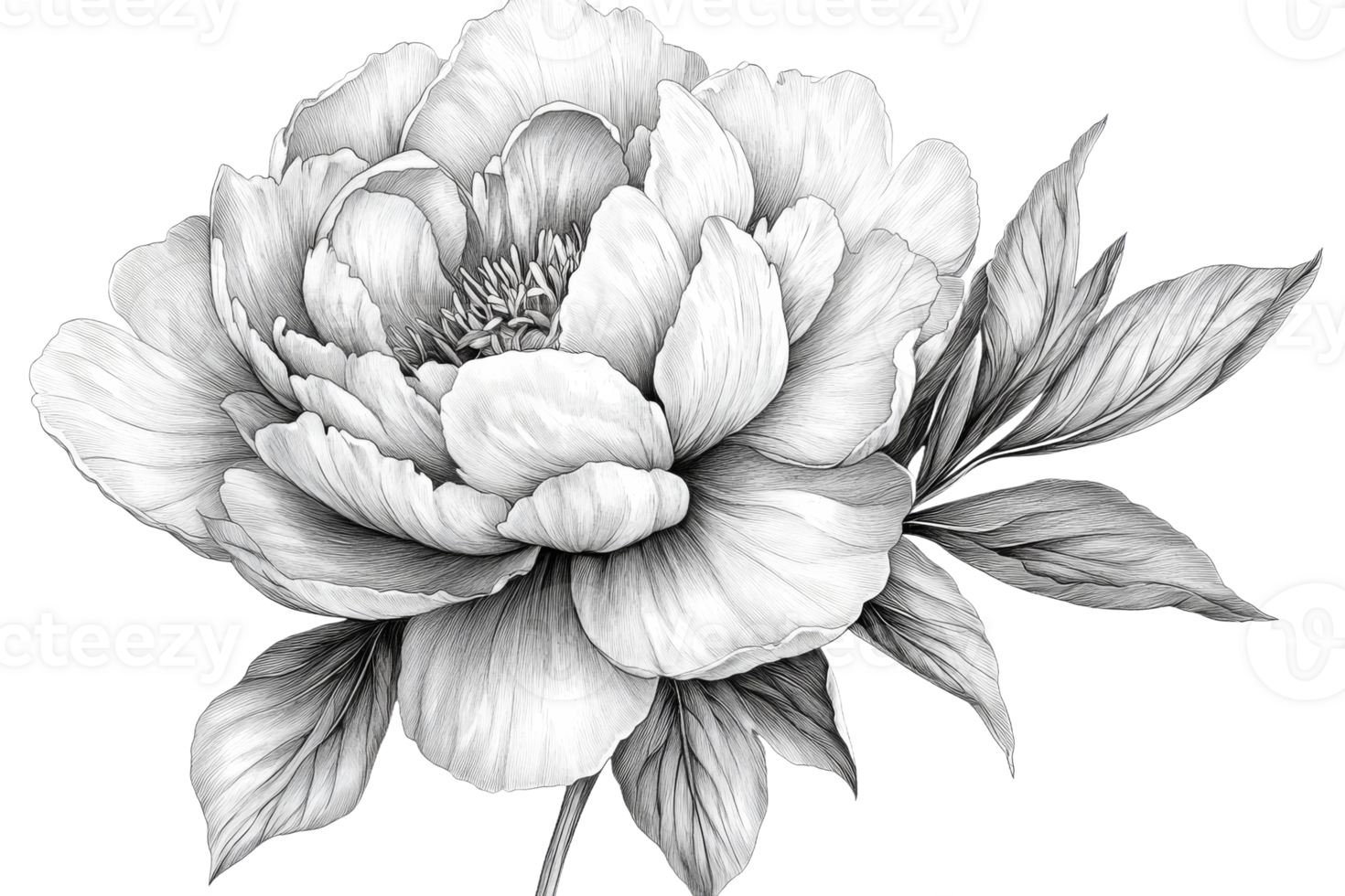 Intricate hand drawn peony flower png