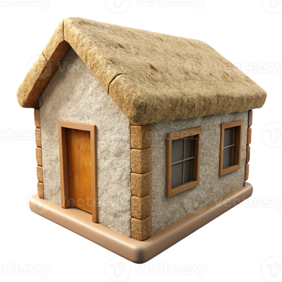 serene vintage Hempcrete Block House Model Front View Transparent Background detailed png