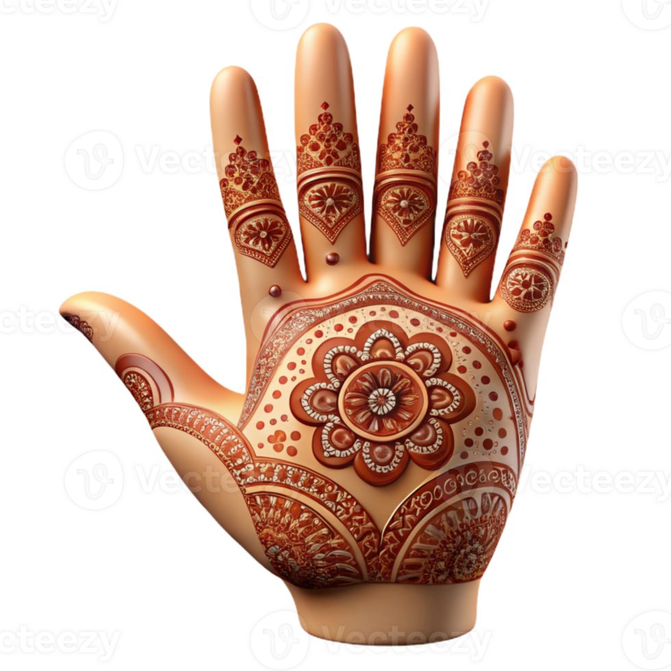 impressive creative Henna Tattoo with Intricate Patterns Hand Detail Transparent high quality png