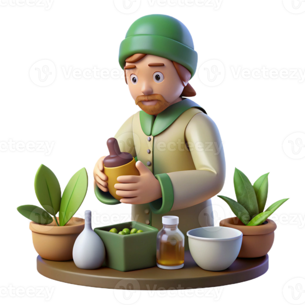 elegant modern Herbalist Preparing Remedies Isolated png