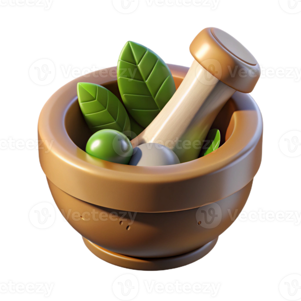 extraordinary creative Herbal Medicine Mortar and Pestle Top View Transparent Background with Rustic Style professional png