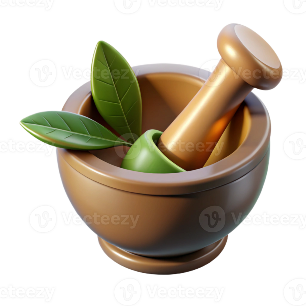 serene vintage Herbal Medicine Mortar and Pestle Top View Transparent Background with Rustic Style professional png