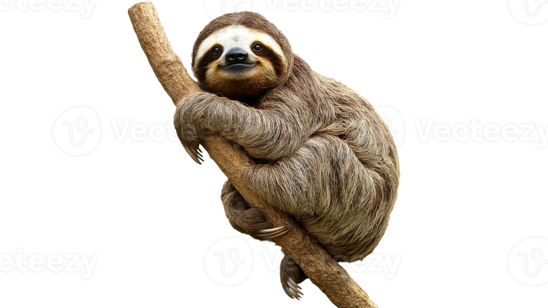 Sloth resting on a tree branch transparent png