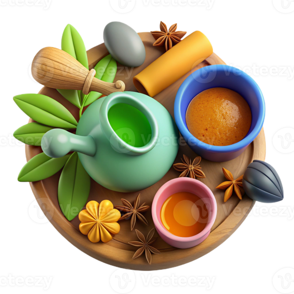 beautiful rustic Herbal Tea Ingredients Flat Lay Isolated with Vibrant Colors exclusive png