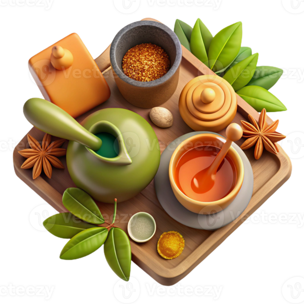 stunning artistic Herbal Tea Ingredients Flat Lay Isolated with Vibrant Colors authentic png