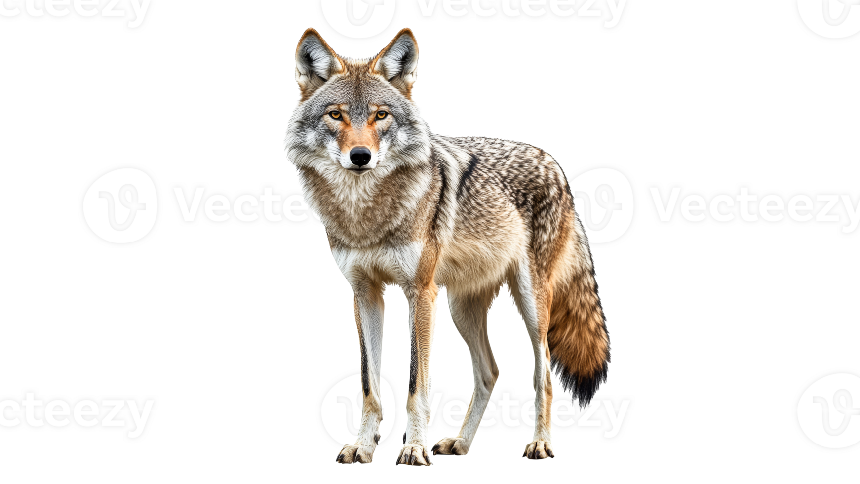 Coyote standing alert in natural habitat setting png