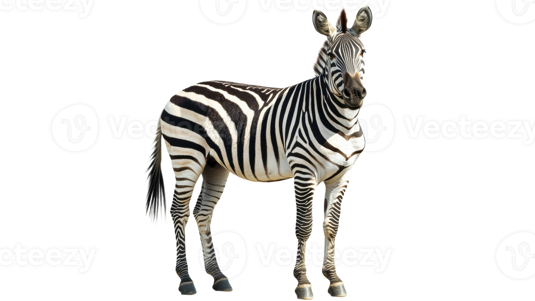 Unique striped zebra standing in a bright setting png